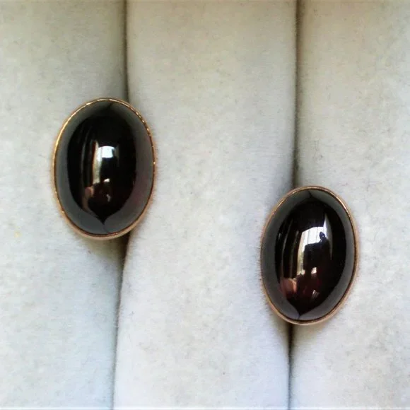 Antique Art Deco Solid 14K Rose Pink Gold Red Garnet Cabochon Cufflinks